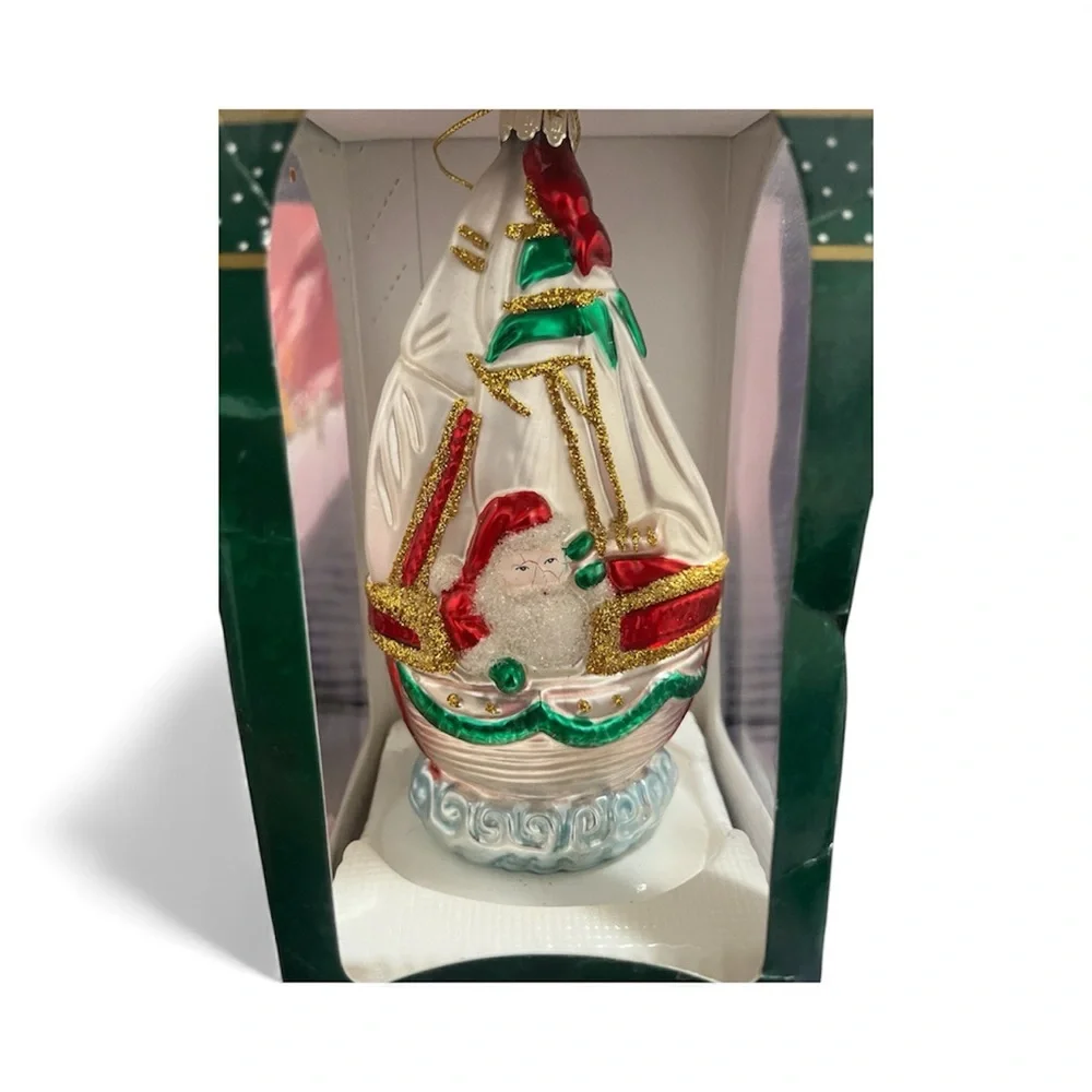 Vintage Trim A Home European Style Mouth Blown Glass Sailing  Santa  Ornament‎